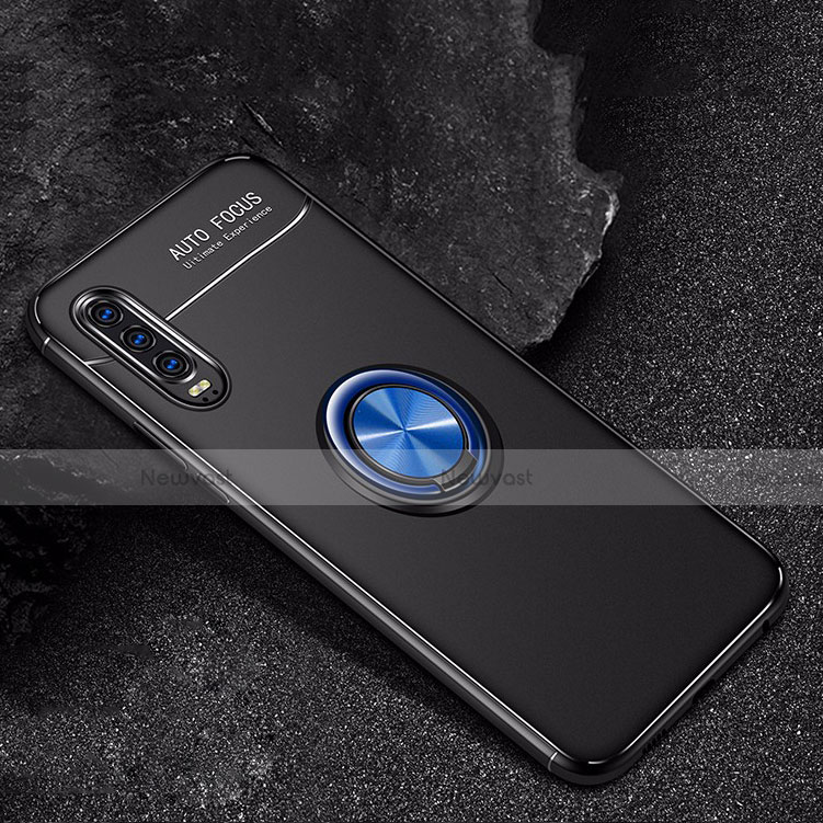 Ultra-thin Silicone Gel Soft Case Cover with Magnetic Finger Ring Stand for Huawei P30 Blue and Black