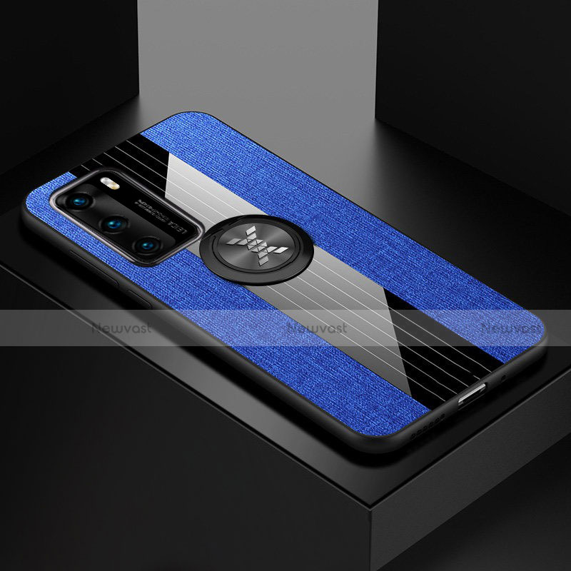 Ultra-thin Silicone Gel Soft Case Cover with Magnetic Finger Ring Stand for Huawei P40 Blue