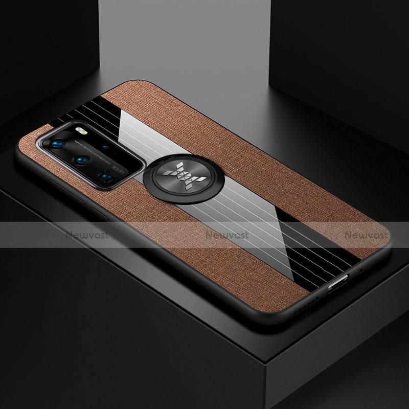 Ultra-thin Silicone Gel Soft Case Cover with Magnetic Finger Ring Stand for Huawei P40 Pro Brown