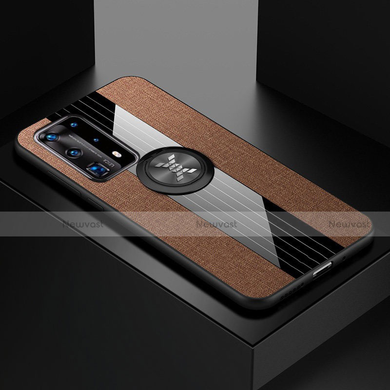 Ultra-thin Silicone Gel Soft Case Cover with Magnetic Finger Ring Stand for Huawei P40 Pro+ Plus Brown