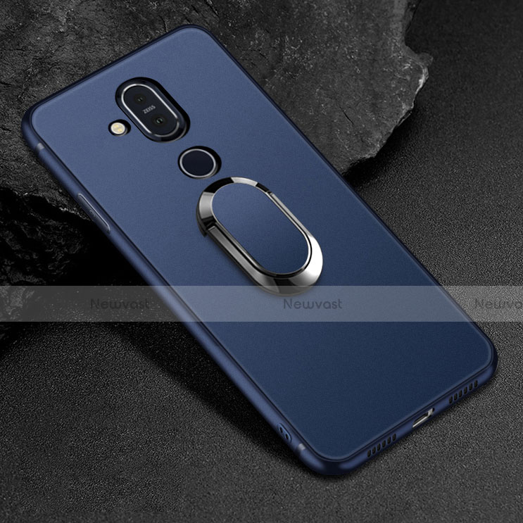 Ultra-thin Silicone Gel Soft Case Cover with Magnetic Finger Ring Stand for Nokia 7.1 Plus Blue