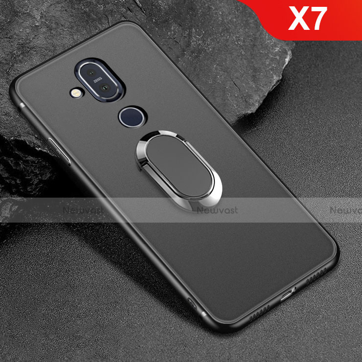 Ultra-thin Silicone Gel Soft Case Cover with Magnetic Finger Ring Stand for Nokia X7 Black