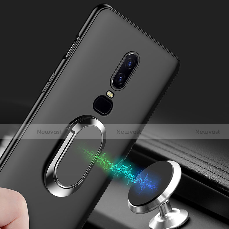 Ultra-thin Silicone Gel Soft Case Cover with Magnetic Finger Ring Stand for OnePlus 6T