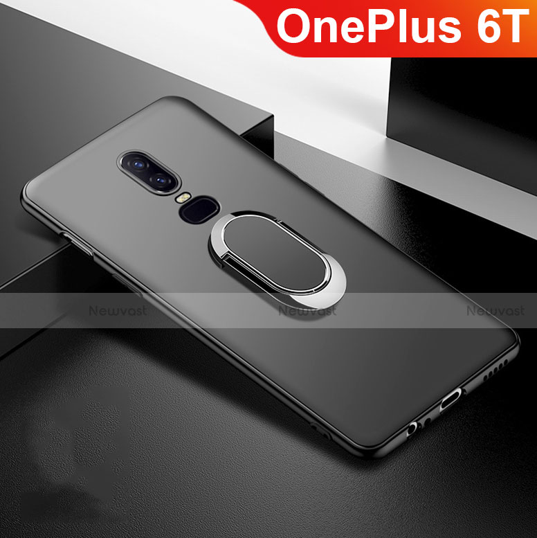 Ultra-thin Silicone Gel Soft Case Cover with Magnetic Finger Ring Stand for OnePlus 6T Black