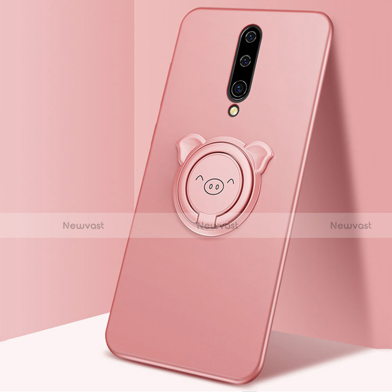 Ultra-thin Silicone Gel Soft Case Cover with Magnetic Finger Ring Stand for OnePlus 8 Rose Gold