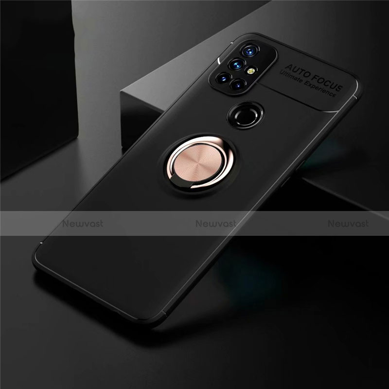 Ultra-thin Silicone Gel Soft Case Cover with Magnetic Finger Ring Stand for OnePlus Nord N10 5G Gold and Black