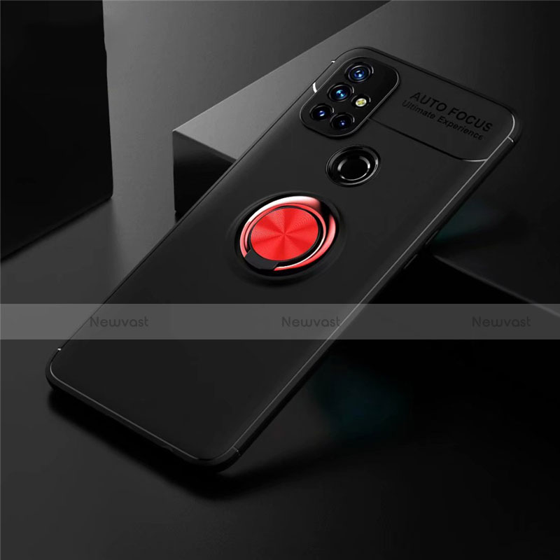 Ultra-thin Silicone Gel Soft Case Cover with Magnetic Finger Ring Stand for OnePlus Nord N10 5G Red and Black