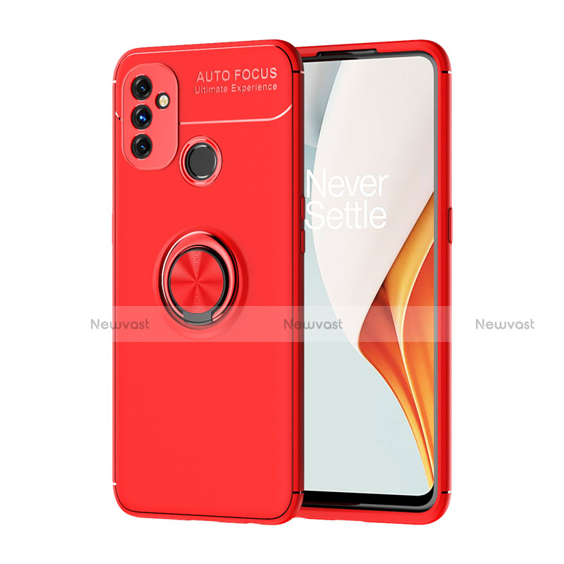 Ultra-thin Silicone Gel Soft Case Cover with Magnetic Finger Ring Stand for OnePlus Nord N100 Red