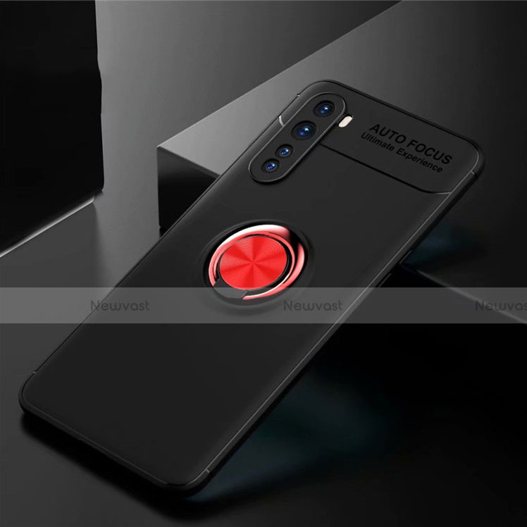 Ultra-thin Silicone Gel Soft Case Cover with Magnetic Finger Ring Stand for OnePlus Nord Red and Black