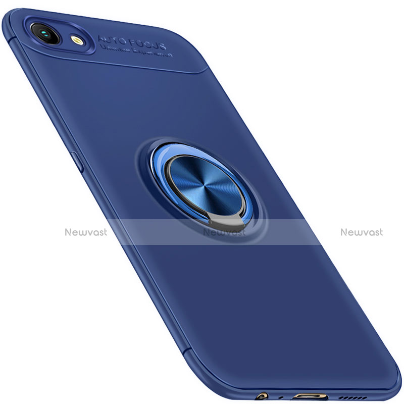 Ultra-thin Silicone Gel Soft Case Cover with Magnetic Finger Ring Stand for Oppo A3 Blue