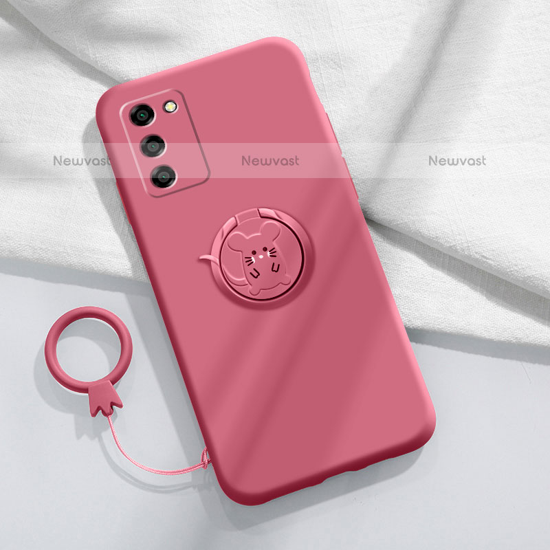 Ultra-thin Silicone Gel Soft Case Cover with Magnetic Finger Ring Stand for Oppo A55S 5G