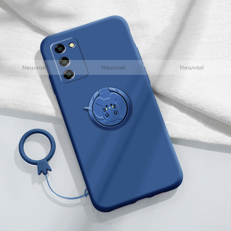 Ultra-thin Silicone Gel Soft Case Cover with Magnetic Finger Ring Stand for Oppo A55S 5G Blue