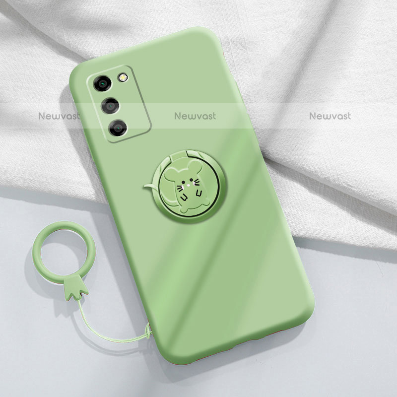 Ultra-thin Silicone Gel Soft Case Cover with Magnetic Finger Ring Stand for Oppo A55S 5G Green