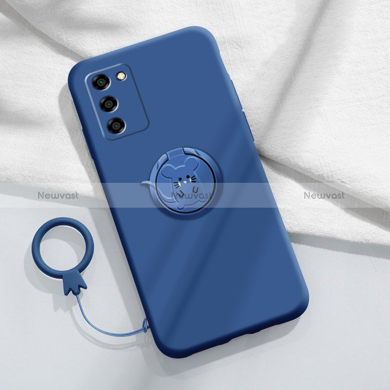 Ultra-thin Silicone Gel Soft Case Cover with Magnetic Finger Ring Stand for Oppo A56 5G Blue