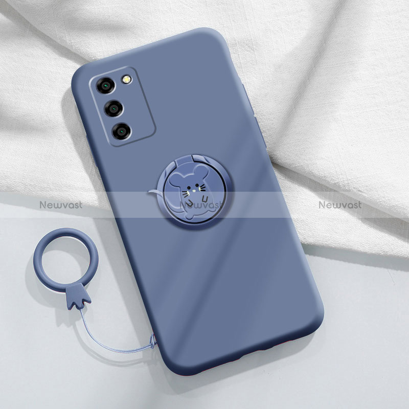 Ultra-thin Silicone Gel Soft Case Cover with Magnetic Finger Ring Stand for Oppo A56 5G Lavender Gray