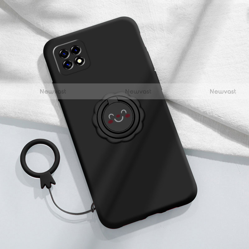 Ultra-thin Silicone Gel Soft Case Cover with Magnetic Finger Ring Stand for Oppo A72 5G Black