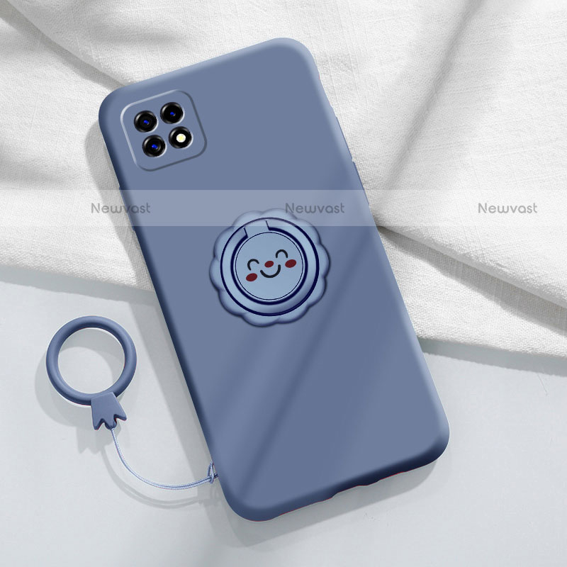 Ultra-thin Silicone Gel Soft Case Cover with Magnetic Finger Ring Stand for Oppo A73 5G Lavender Gray