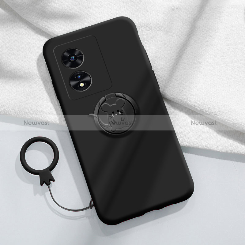 Ultra-thin Silicone Gel Soft Case Cover with Magnetic Finger Ring Stand for Oppo A78 5G Black