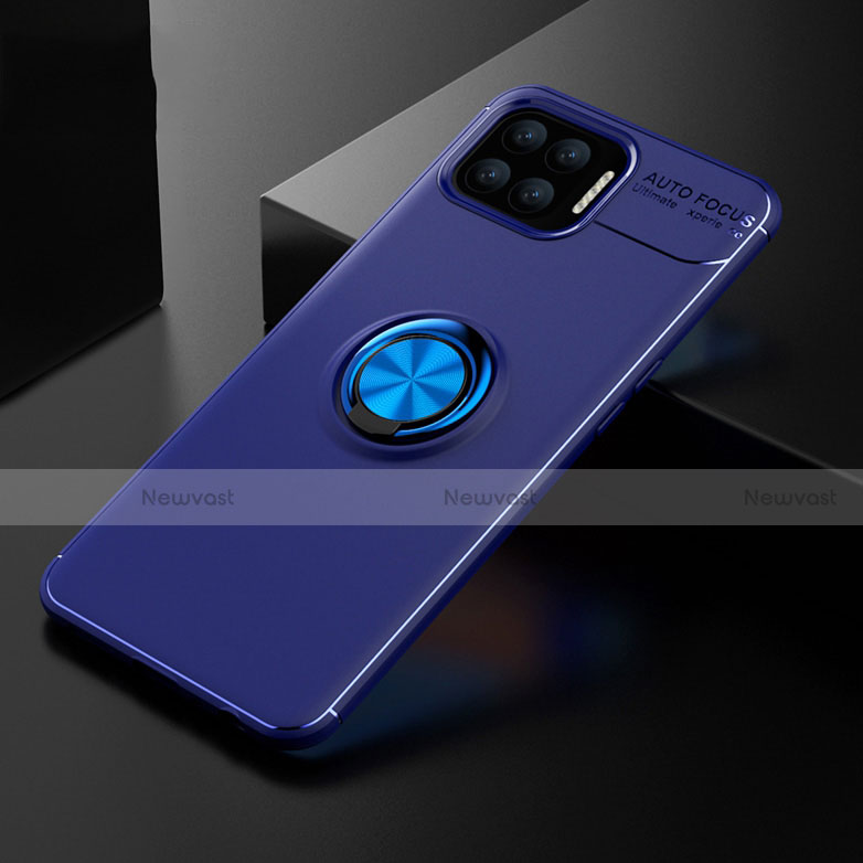 Ultra-thin Silicone Gel Soft Case Cover with Magnetic Finger Ring Stand for Oppo A93 Blue