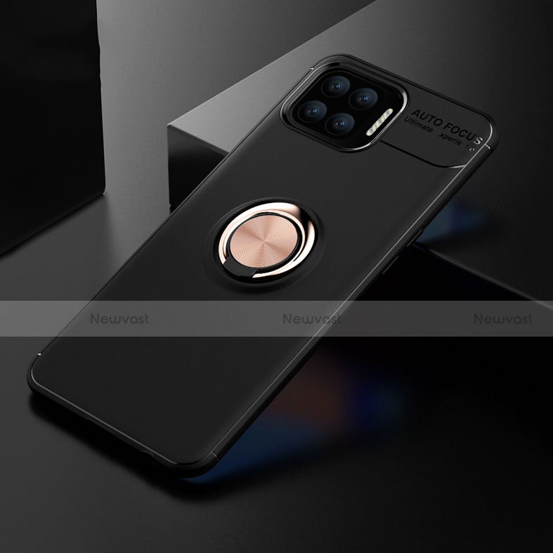 Ultra-thin Silicone Gel Soft Case Cover with Magnetic Finger Ring Stand for Oppo A93 Gold and Black