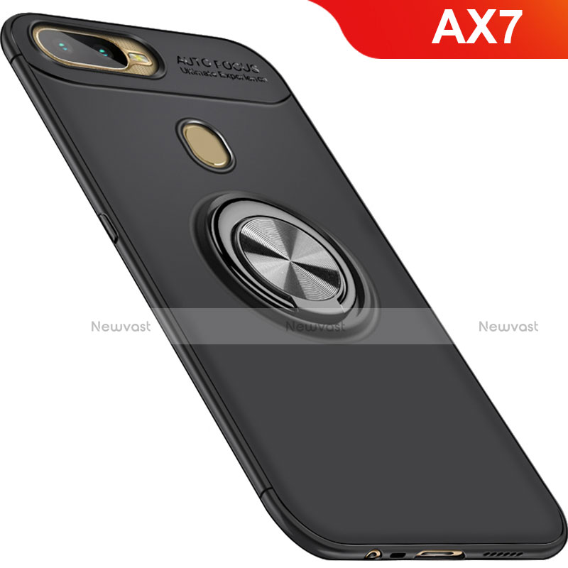 Ultra-thin Silicone Gel Soft Case Cover with Magnetic Finger Ring Stand for Oppo AX7 Black