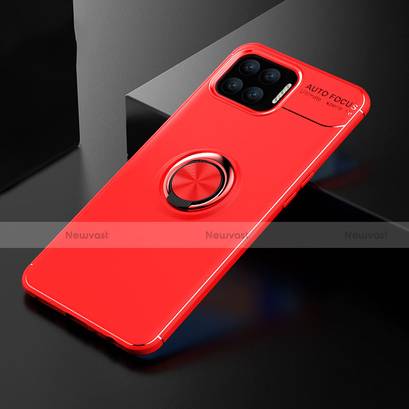 Ultra-thin Silicone Gel Soft Case Cover with Magnetic Finger Ring Stand for Oppo F17 Red