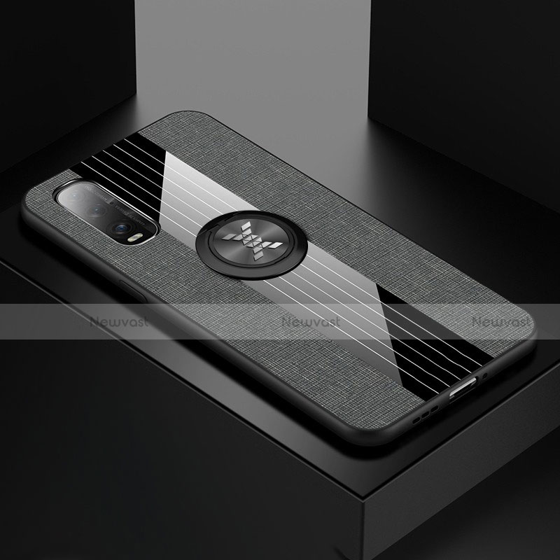 Ultra-thin Silicone Gel Soft Case Cover with Magnetic Finger Ring Stand for Oppo Find X2 Gray