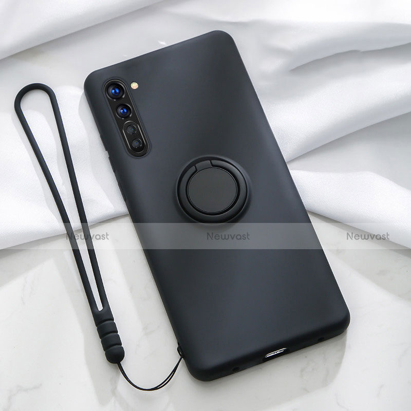 Ultra-thin Silicone Gel Soft Case Cover with Magnetic Finger Ring Stand for Oppo Find X2 Lite Black