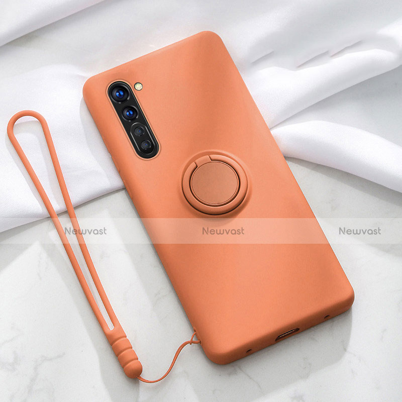 Ultra-thin Silicone Gel Soft Case Cover with Magnetic Finger Ring Stand for Oppo Find X2 Lite Orange