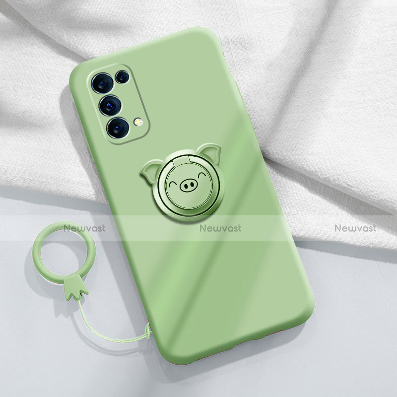 Ultra-thin Silicone Gel Soft Case Cover with Magnetic Finger Ring Stand for Oppo Find X3 Lite 5G Green