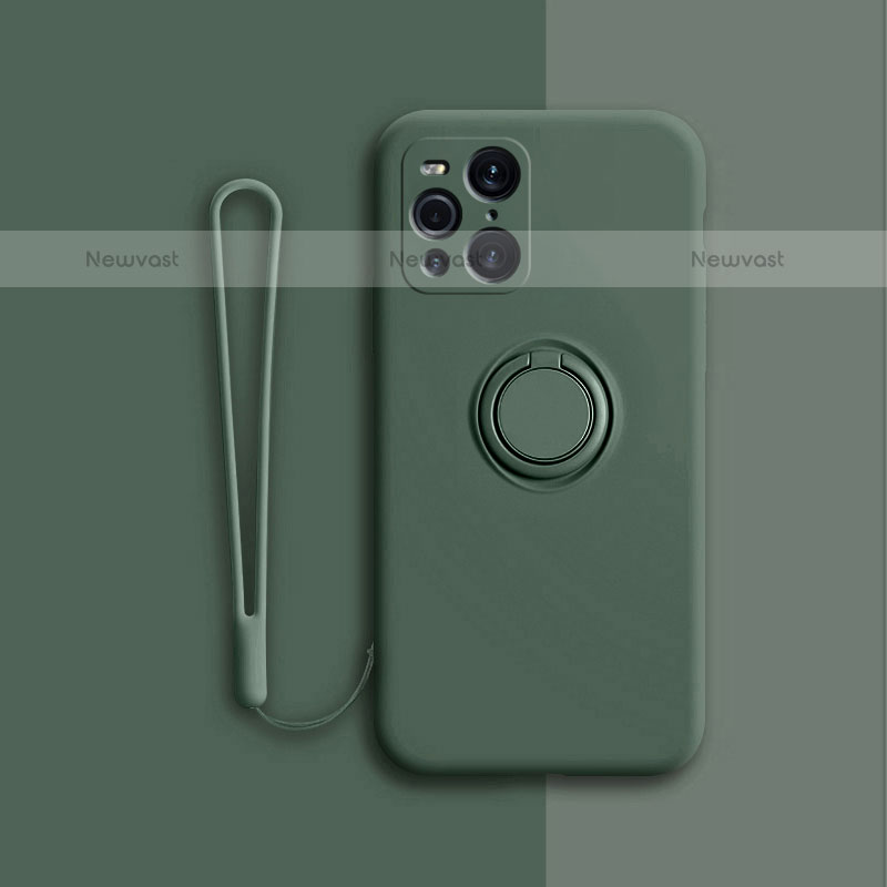 Ultra-thin Silicone Gel Soft Case Cover with Magnetic Finger Ring Stand for Oppo Find X3 Pro 5G