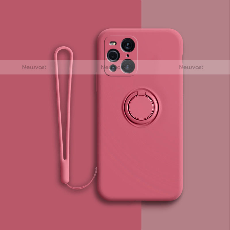 Ultra-thin Silicone Gel Soft Case Cover with Magnetic Finger Ring Stand for Oppo Find X3 Pro 5G