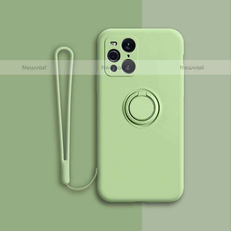 Ultra-thin Silicone Gel Soft Case Cover with Magnetic Finger Ring Stand for Oppo Find X3 Pro 5G Green