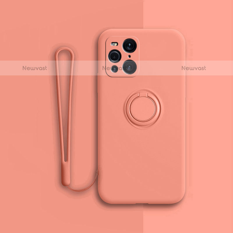 Ultra-thin Silicone Gel Soft Case Cover with Magnetic Finger Ring Stand for Oppo Find X3 Pro 5G Orange