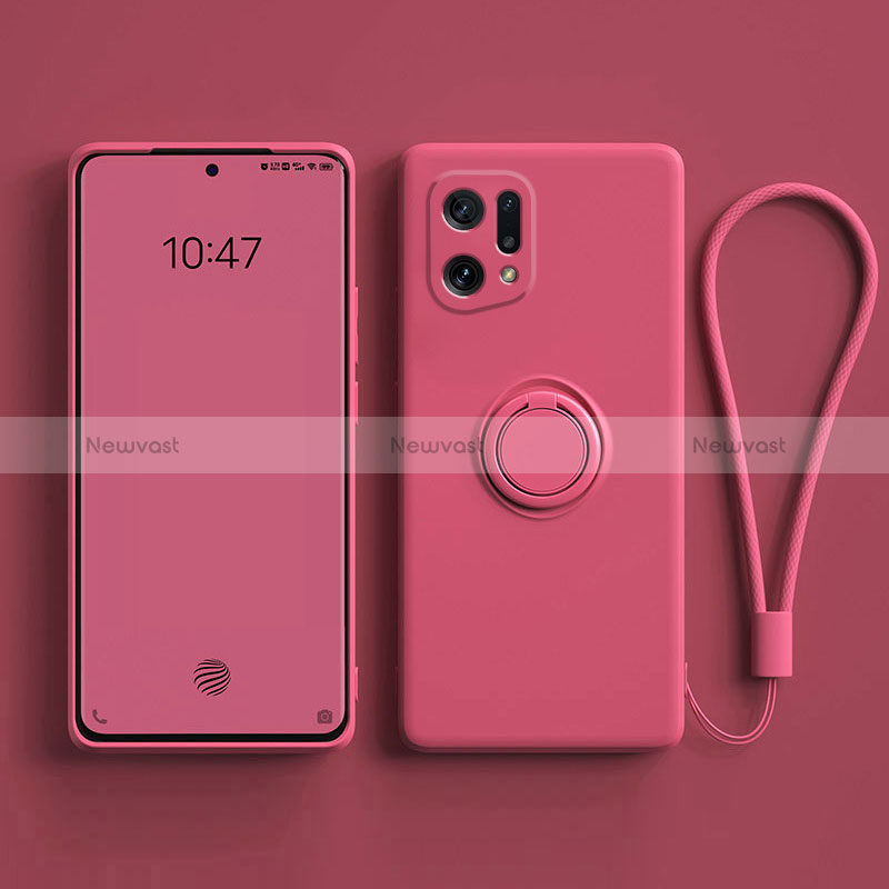 Ultra-thin Silicone Gel Soft Case Cover with Magnetic Finger Ring Stand for Oppo Find X5 5G