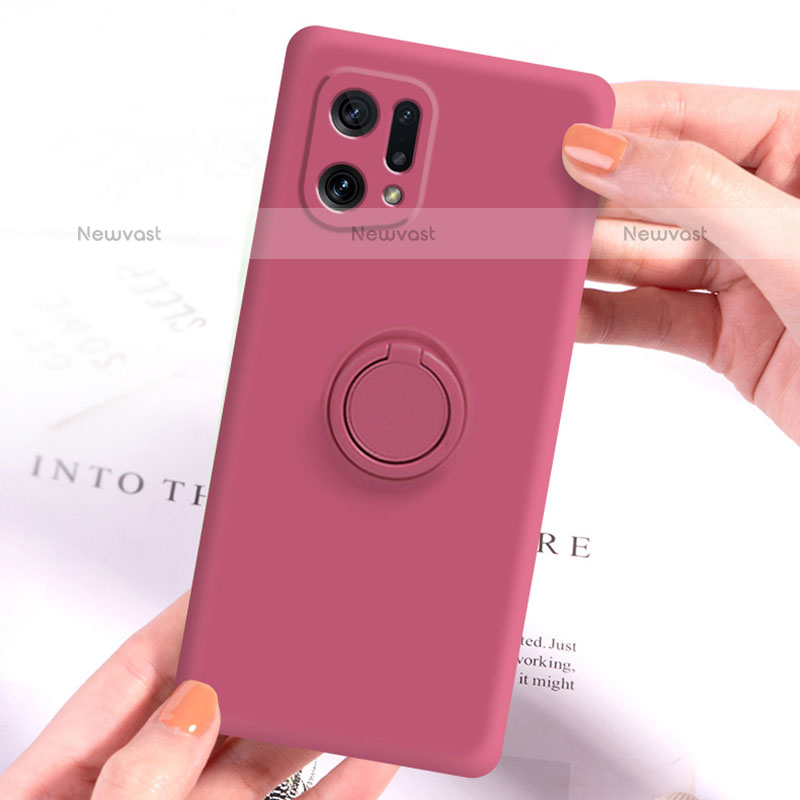 Ultra-thin Silicone Gel Soft Case Cover with Magnetic Finger Ring Stand for Oppo Find X5 Pro 5G