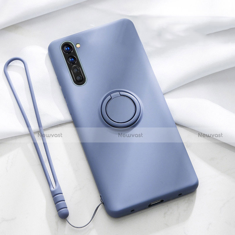 Ultra-thin Silicone Gel Soft Case Cover with Magnetic Finger Ring Stand for Oppo K7 5G Gray