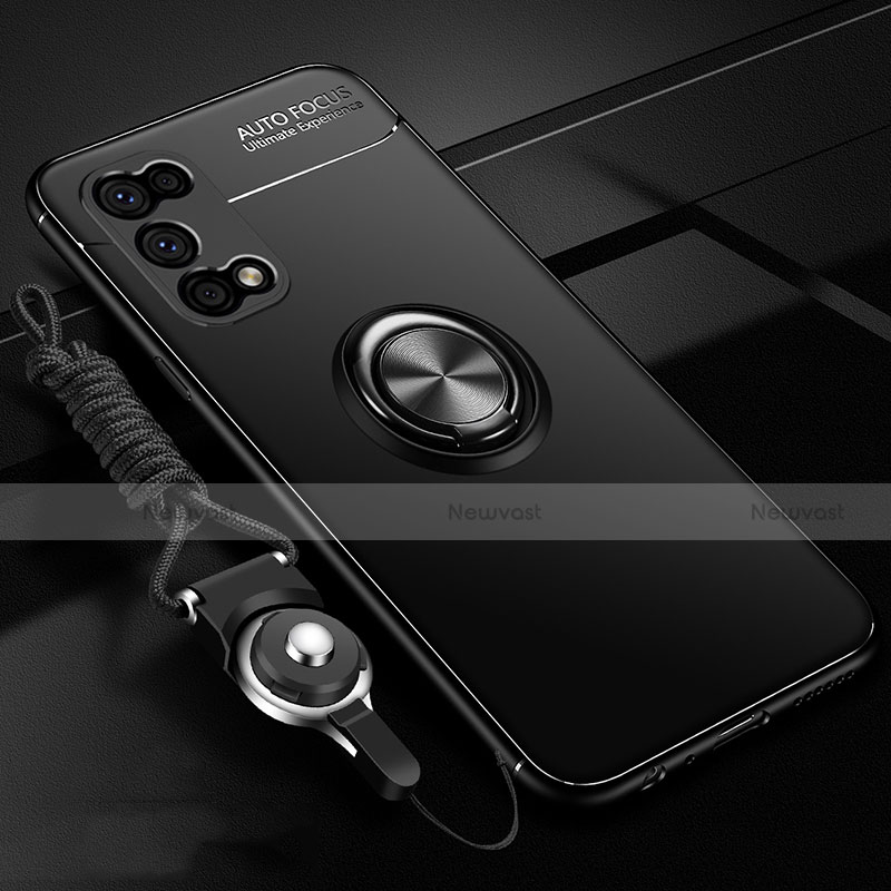 Ultra-thin Silicone Gel Soft Case Cover with Magnetic Finger Ring Stand for Oppo K7x 5G Black