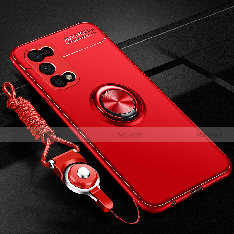 Ultra-thin Silicone Gel Soft Case Cover with Magnetic Finger Ring Stand for Oppo K7x 5G Red