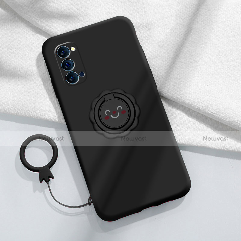 Ultra-thin Silicone Gel Soft Case Cover with Magnetic Finger Ring Stand for Oppo Reno4 5G Black