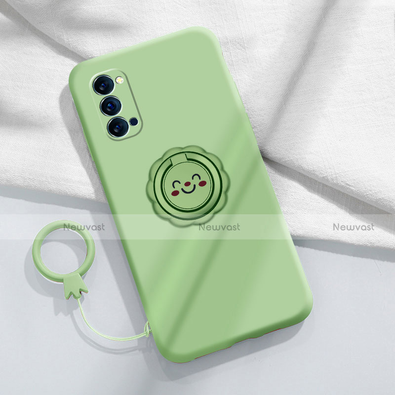 Ultra-thin Silicone Gel Soft Case Cover with Magnetic Finger Ring Stand for Oppo Reno4 5G Cyan