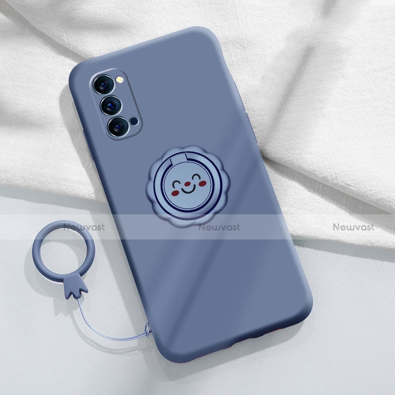 Ultra-thin Silicone Gel Soft Case Cover with Magnetic Finger Ring Stand for Oppo Reno4 5G Gray