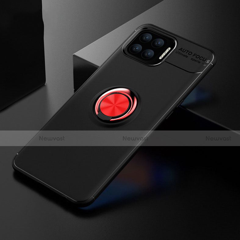 Ultra-thin Silicone Gel Soft Case Cover with Magnetic Finger Ring Stand for Oppo Reno4 F Red and Black