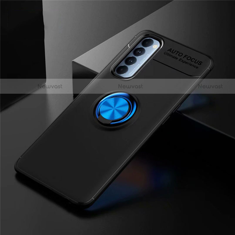 Ultra-thin Silicone Gel Soft Case Cover with Magnetic Finger Ring Stand for Oppo Reno4 Pro 4G Blue and Black