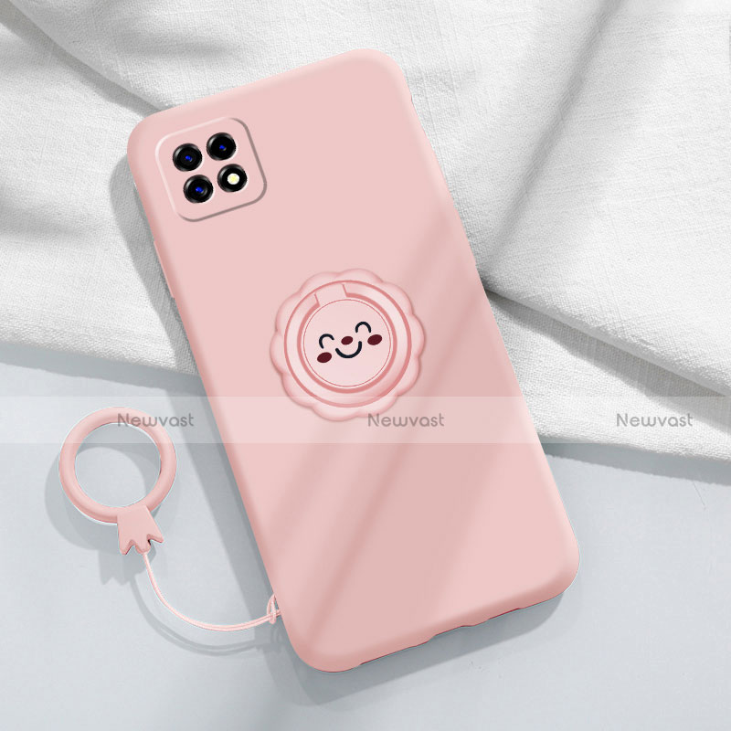 Ultra-thin Silicone Gel Soft Case Cover with Magnetic Finger Ring Stand for Oppo Reno4 SE 5G Pink