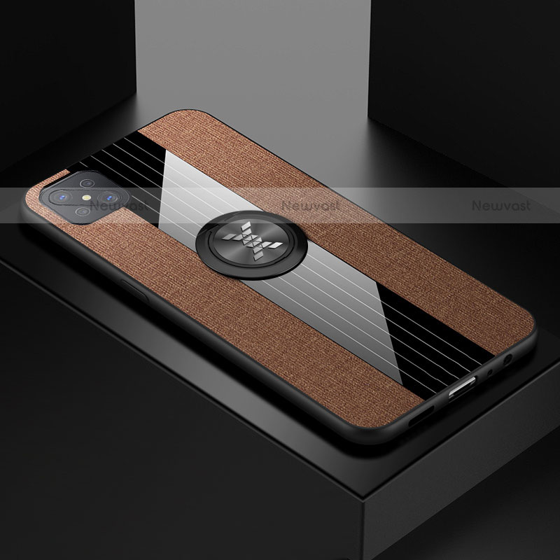 Ultra-thin Silicone Gel Soft Case Cover with Magnetic Finger Ring Stand for Oppo Reno4 Z 5G Brown