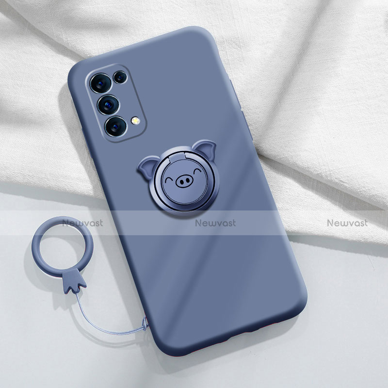 Ultra-thin Silicone Gel Soft Case Cover with Magnetic Finger Ring Stand for Oppo Reno5 5G