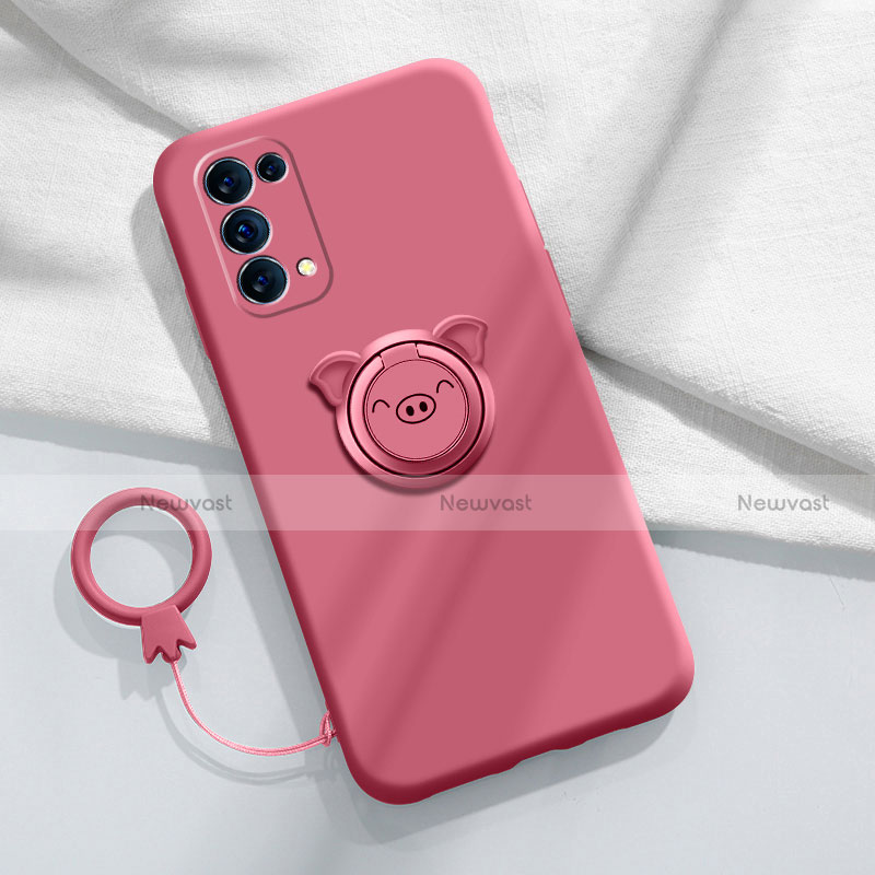 Ultra-thin Silicone Gel Soft Case Cover with Magnetic Finger Ring Stand for Oppo Reno5 5G