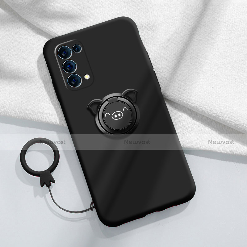 Ultra-thin Silicone Gel Soft Case Cover with Magnetic Finger Ring Stand for Oppo Reno5 5G