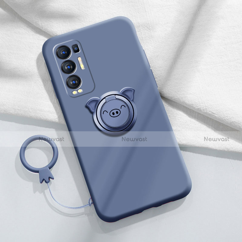 Ultra-thin Silicone Gel Soft Case Cover with Magnetic Finger Ring Stand for Oppo Reno5 Pro+ Plus 5G